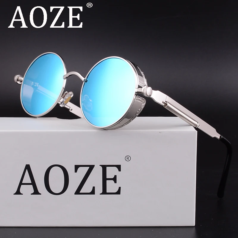 

NEW AOZE Luxury Brands Goggles HD Polarized Men Driver Round sunglasses Gafas Top quality UV400 Steampunk eyeglasses UV400