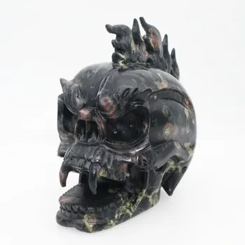 

5.6" 1343g,POPPY JASPER Carved Crystal Skull Crystal Realistic Healing Furnishing Articles Figurine TE91