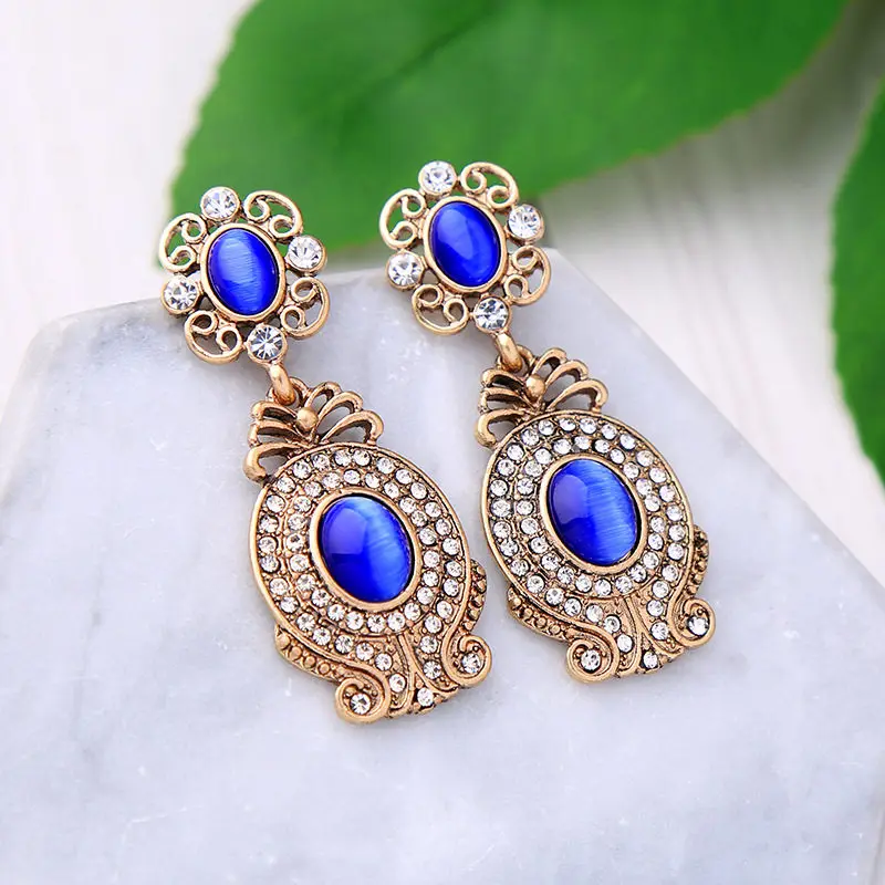 Fashion Crystal Opal Stone Earrings Rhinestone Inlaid Geometric Gold Color Metal Earrings Women Wedding Jewelry 2018 - Image 6