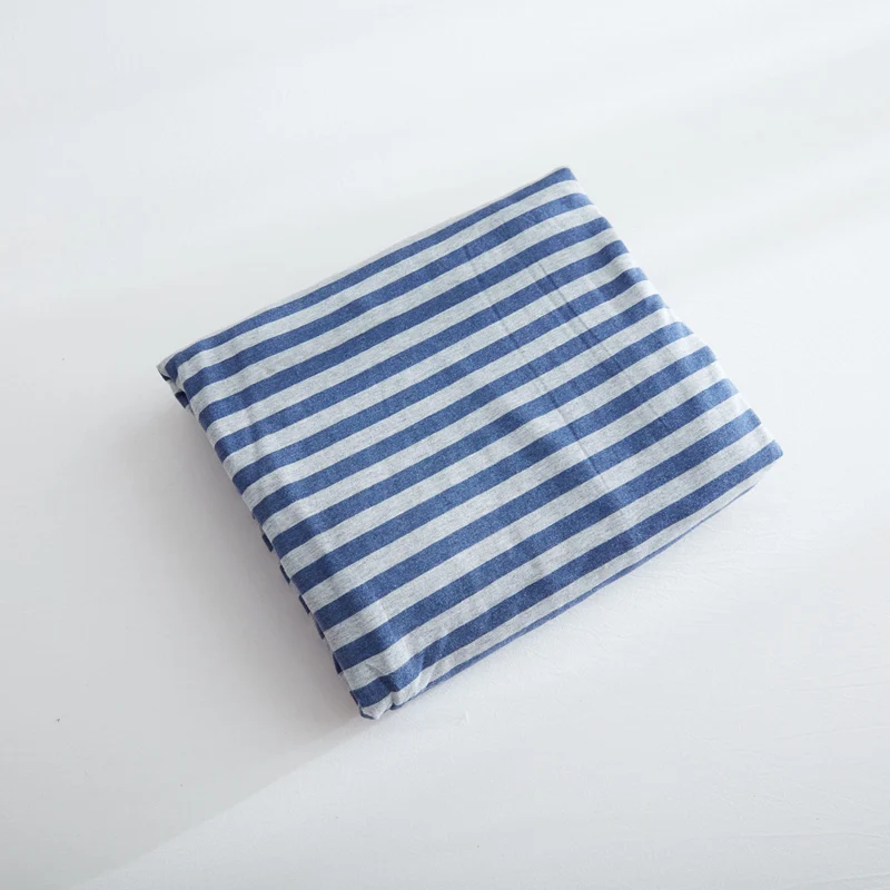 

100% Cotton jersey knitted fabric bedding 1PC reversible duvet cover blue stripe and grey matched doona quilt covers 240cm 200cm