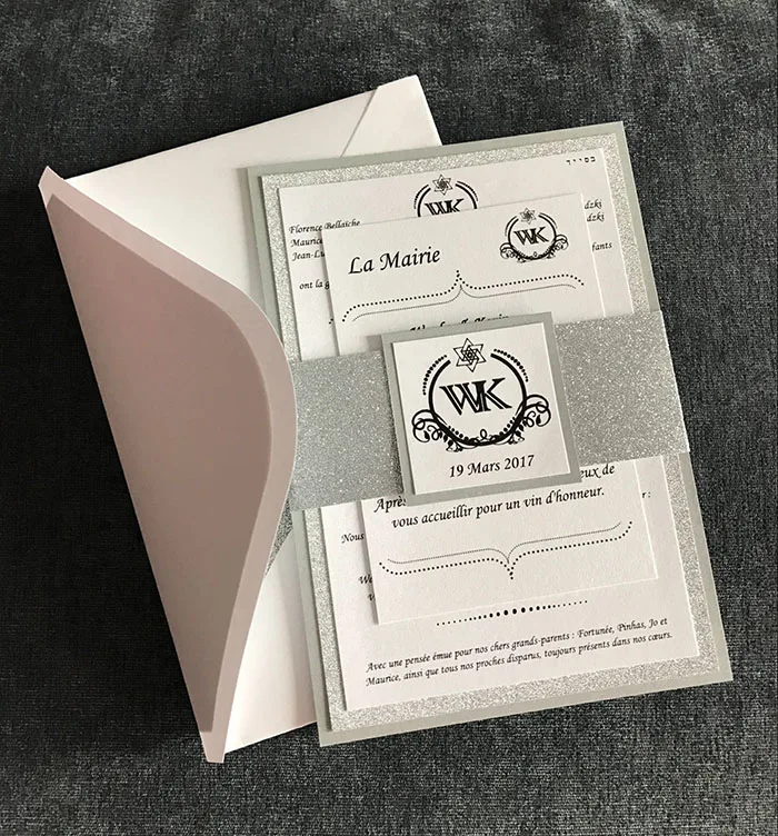 Perfect Bespoke Gold or Silver Glittering Wedding Invitations with RSVP 4