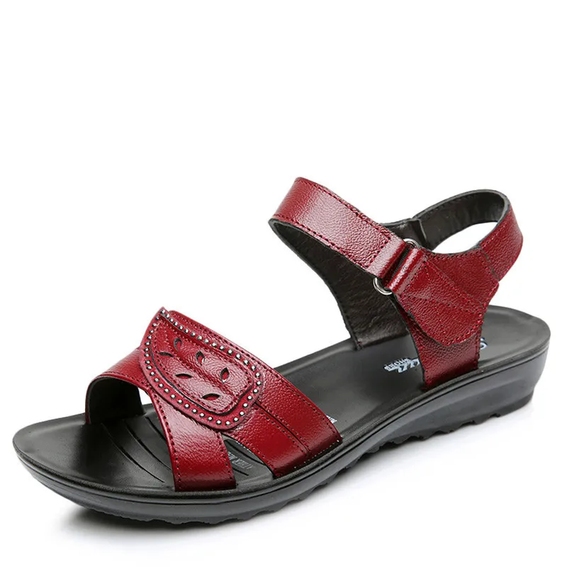 

KUIDFAR Women Shoes Summer Women Sandals Shoes Woman Genuine Leather Soft Open Toe Sandals Casual Flat