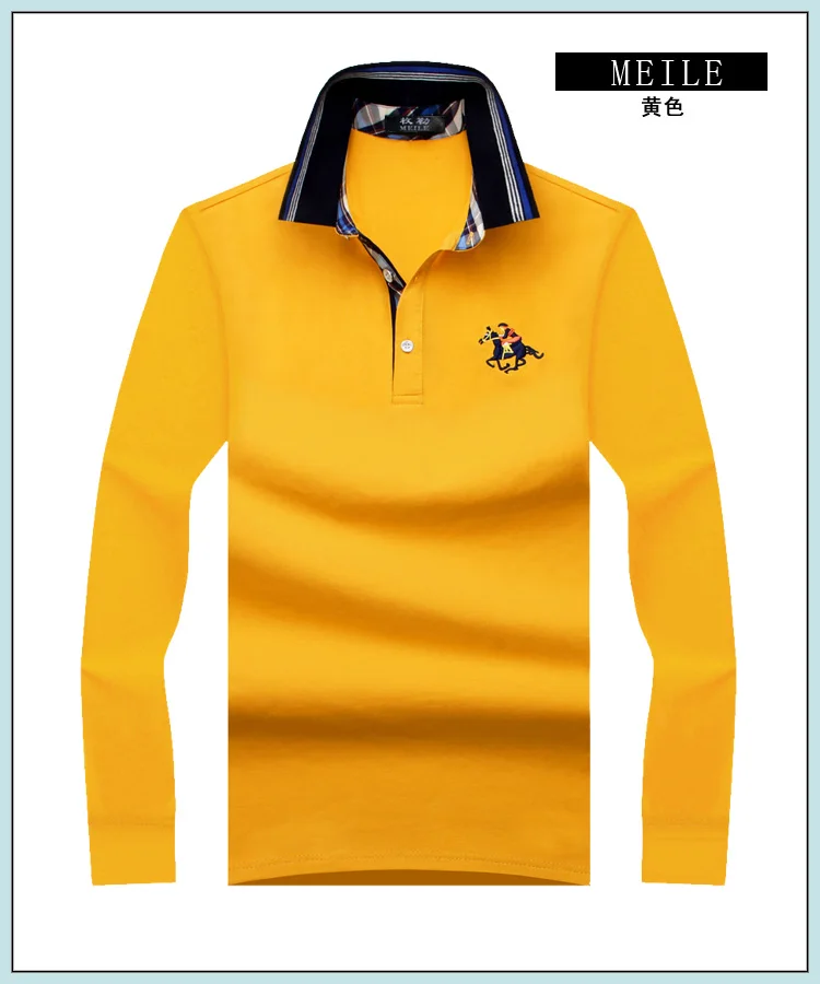 Новинка, классические мужские рубашки поло с длинным рукавом, Весенняя Мужская рубашка, брендовая мужская рубашка, Мужская рубашка поло размера плюс 6XL 7XL 8XL 9XL 10XL - Цвет: Цвет: желтый