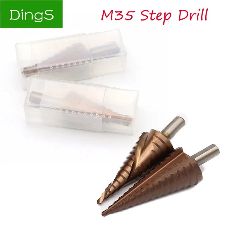 

1pcs HSS Step Drill Bit M35 Shank Spiral/Straight Groove Step Reamer Triangle Shank Wood Metal Drilling Hole Cutter Tool
