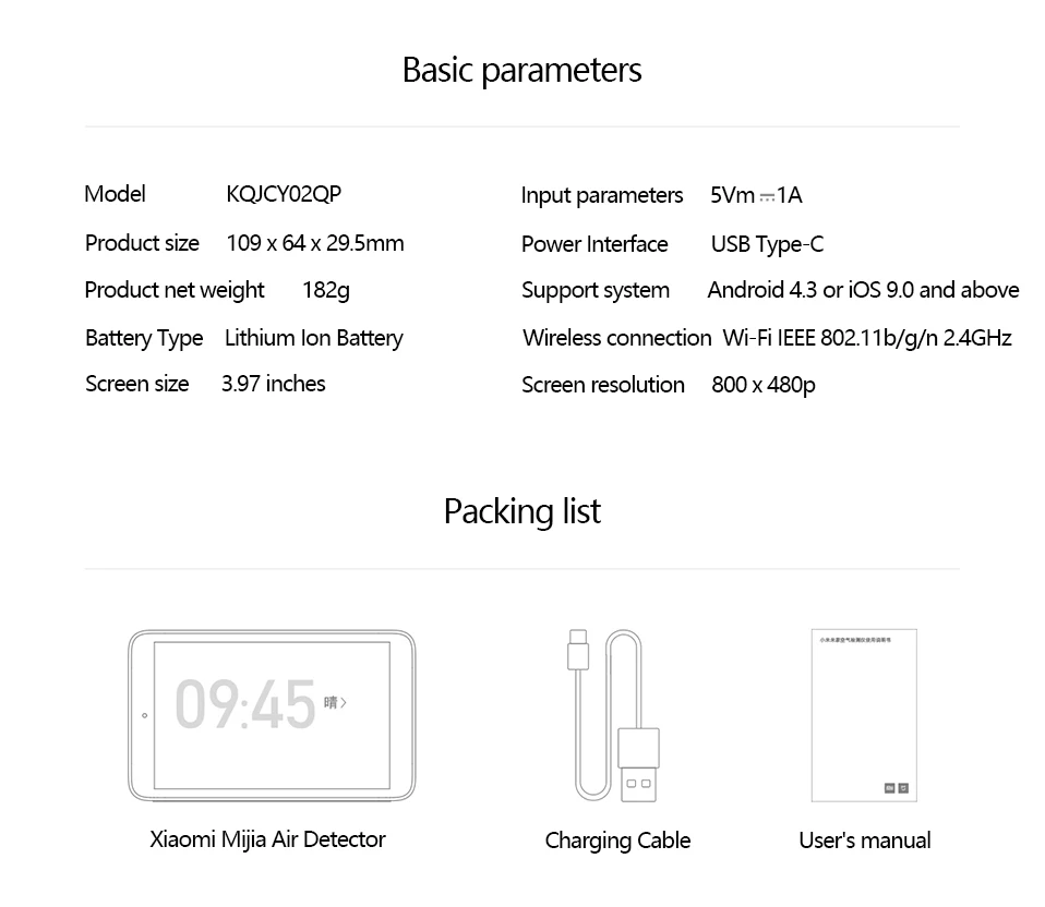 Xiaomi Mijia Air Detector высокоточный сенсорный экран 3,97 дюйма USB интерфейс PM2.5 CO2a TVOC датчик влажности монитор воздуха для дома