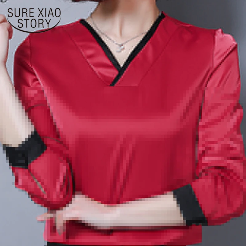 Женская блузка с длинным рукавом шифоновая большого размера офисная v-образным