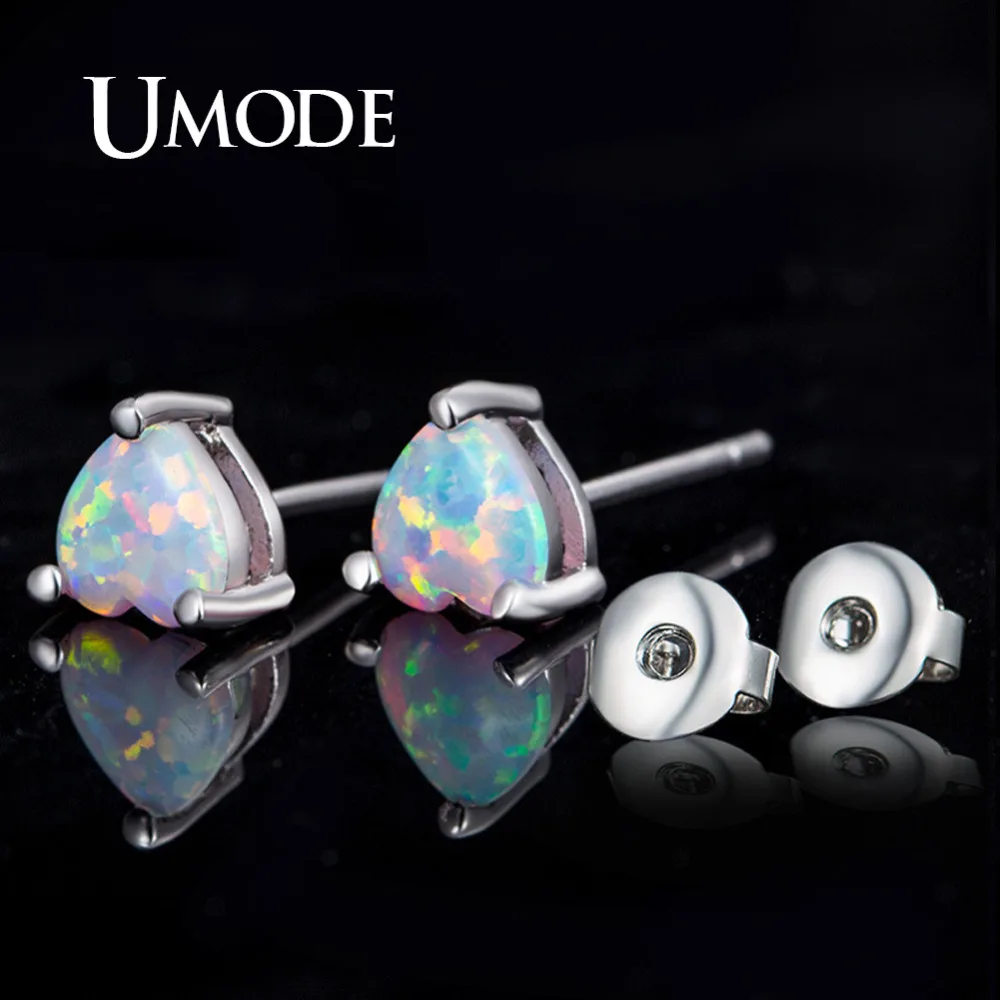 UMODE Cute Heart Opal Stone Stud Earring for Women Fashion Earring Boucle D'Oreille Pendientes Mujer Moda 2018 Oorbellen AUE0384