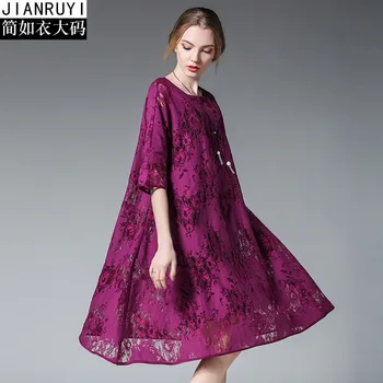 

large dress plus size robe 2019 summer boheme femme oversized casual purple floral mom dresses for women loose two piece