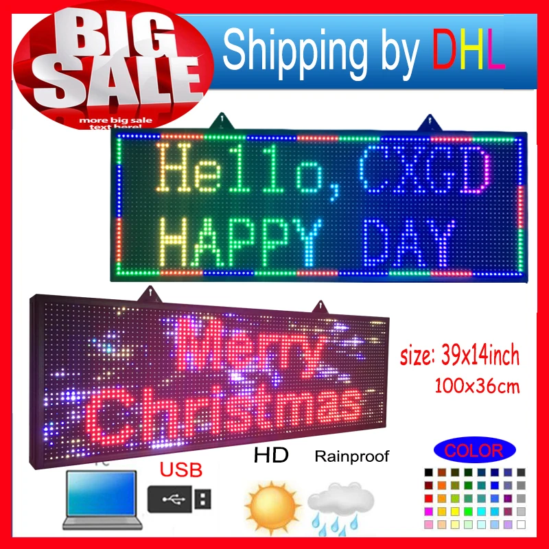 Programmable led sign full color 39"X14" high brightnessP10mm outdoor