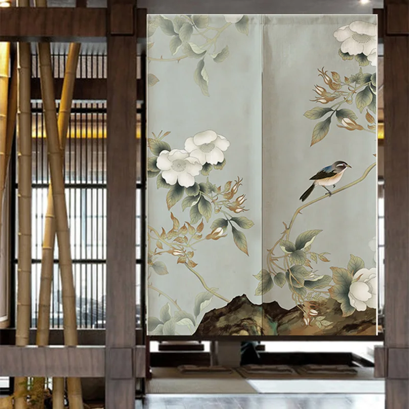 

New Chinese Flowers and Birds Door Curtian Living Room Restaurant Kitchen Half Curtain Feng Shui Curtain Noren