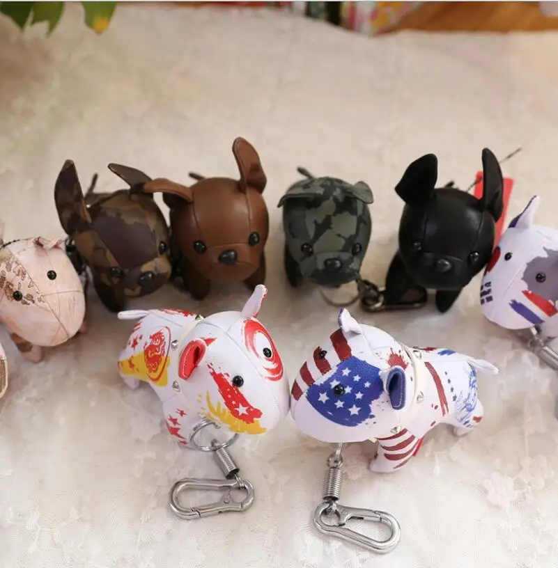 

GLADZGT Bulldog Keychain Pu Leather Animal Dog Keyring Holder Bag Charm Trinket Chaveiros Bulldog Bag Accessories Punk Style