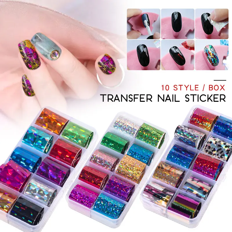

Saviland Gel Varnish 10 Pcs Holographic Nail Foil Set Nail Art Transfer Sticker 2.5*100cm Manicure DIY Decoration
