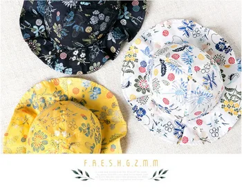 

DHL 50pcs Baby Brim Sun Caps Floral Printing Caps Baby Summer Hat Children Beach Caps Toddler Girls Outdoor Hats