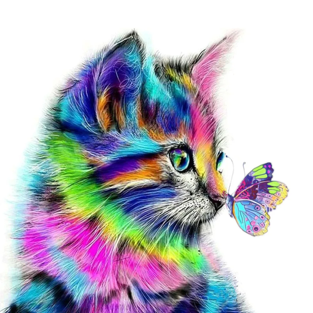 5D DIY полная дрель круглая Алмазная картина цветная кошка и Бабочка узор вышивка