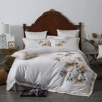 

Luxury Egypt Cotton Elegant flower fragrance Bedding Set Embroidery Duvet cover Bed Sheet Pillowcases Queen King Size 4/5Pcs