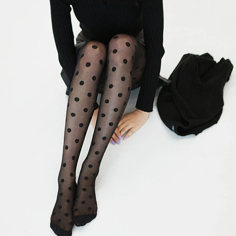 1PC Sexy Women Pantyhose Summer Nylon Heart Tights with Polka Dot Print Stockings Step Foot Seamless Fishnet Mesh Collant | Женская