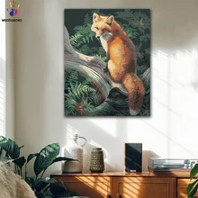 DIY картинки для раскраски по номерам с цветами Милая лиса в лесу картина Рисование по номерам в рамке дома