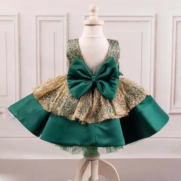 emerald green and gold flower girl dresses