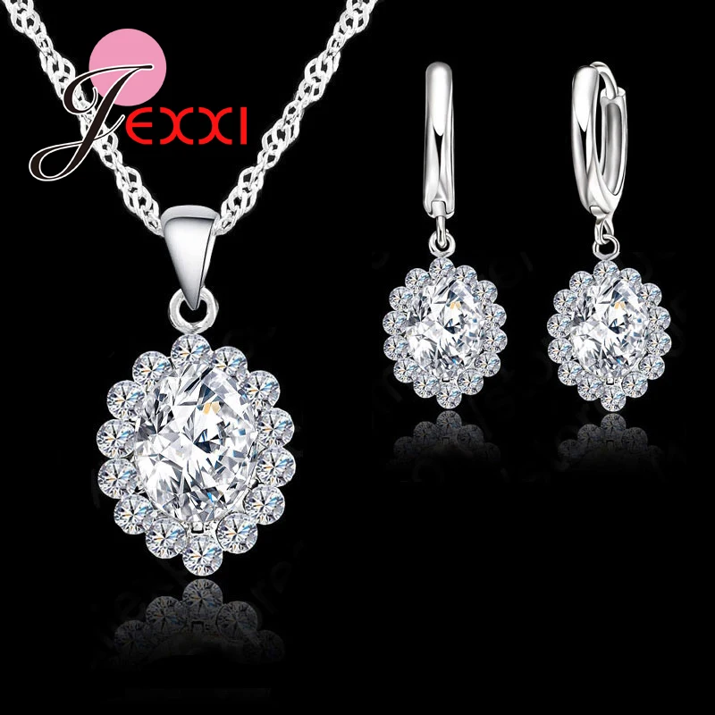 JEXXI New Sparkling Crystals Jewelry Sets S90 Silver Necklace&Earrings