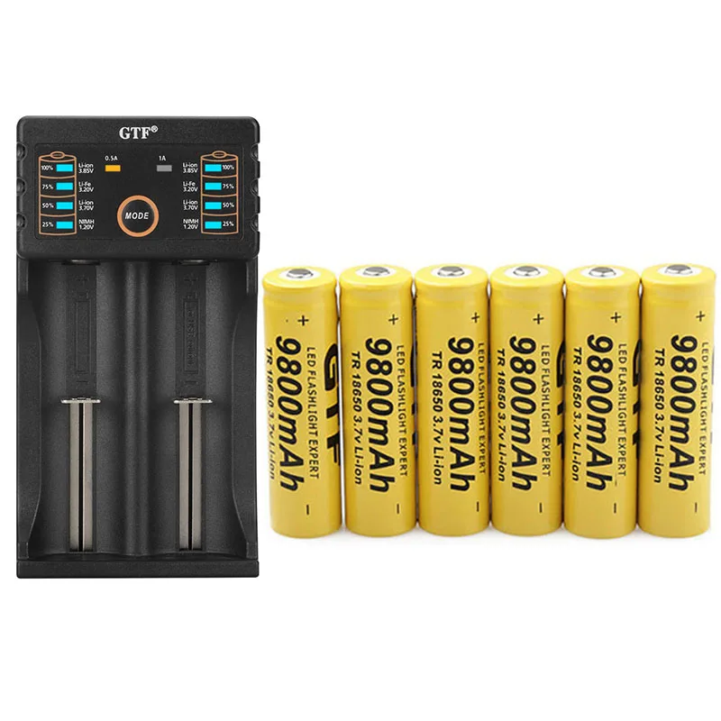 

GTF 3.7V 9800mah 18650 battery with GF208 USB Intelligent Battery Charger for Ni-MH Lithium for 14500 26650 18350 18650 Battery