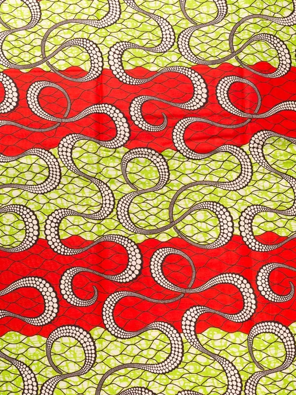 Woven Kente Real Wax Red White Green Wave Line Design 6 Yards For Party rw3613 | Дом и сад