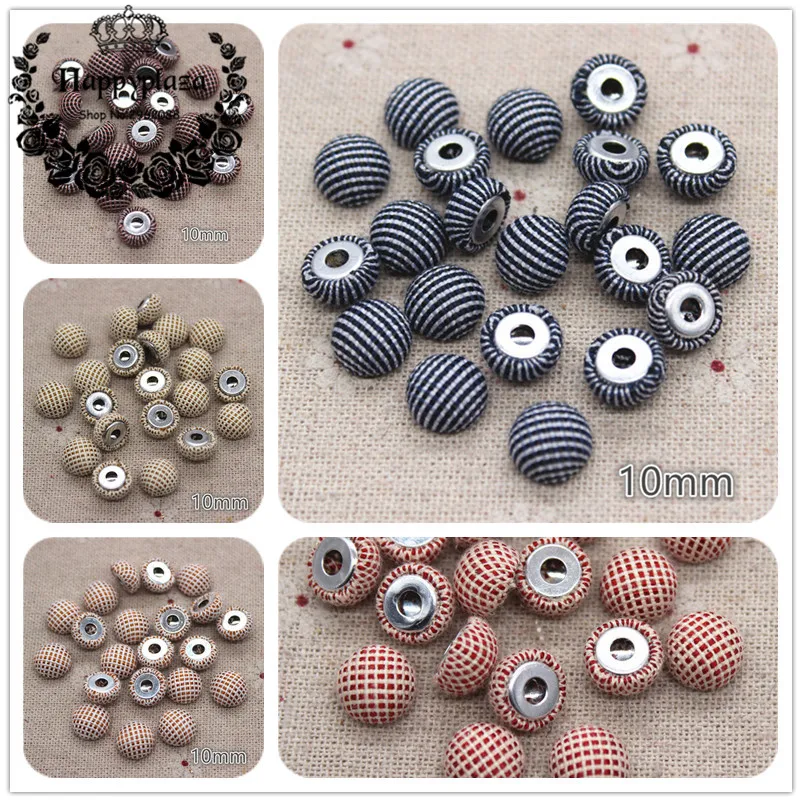 

50pcs 10mm/12mm Half Drilled Dotted line Fabric Covered Round Buttons Home Garden Crafts Cabochon Scrapbook Hair ball Center