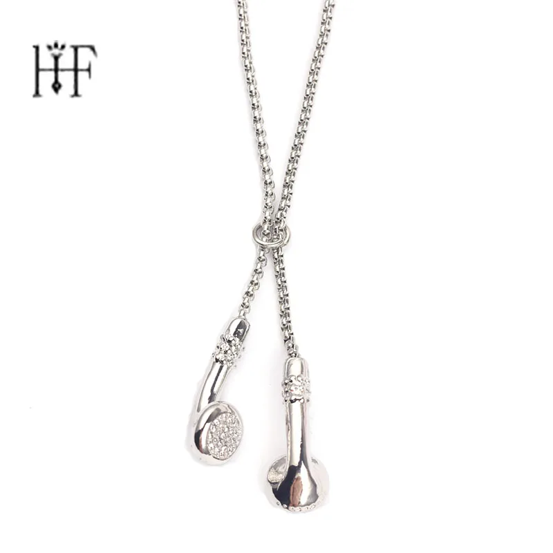 

Headphone Necklace DJ Music Hip hop Punk Jewelry Love Gifts Alloy Earphone Electroplate Necklace Adjusted Lariat Necklace Men's