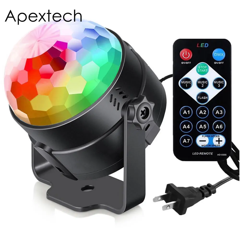 

Apextech RGB Magic Ball Light Rotatable Party Effects Lamp IR Remote Control Automatic Sound Active Holiday Atmosphere Light