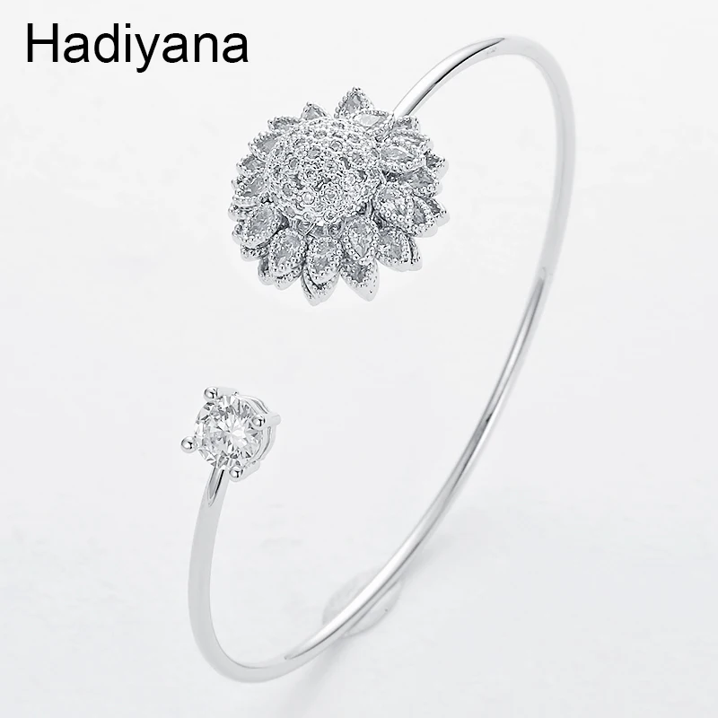 

Hadiyana New Fashion Floral AAA Zircon Lady Bracelet Personality Bride Engagement Bangles For Women Wedding Party Jewelry BG4011