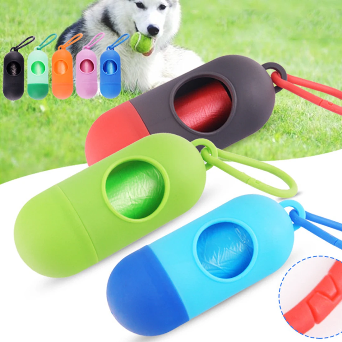 Pill Shape Pet Dog Poop Bag Dispenser Waste Garbage Bags Carrier Holder