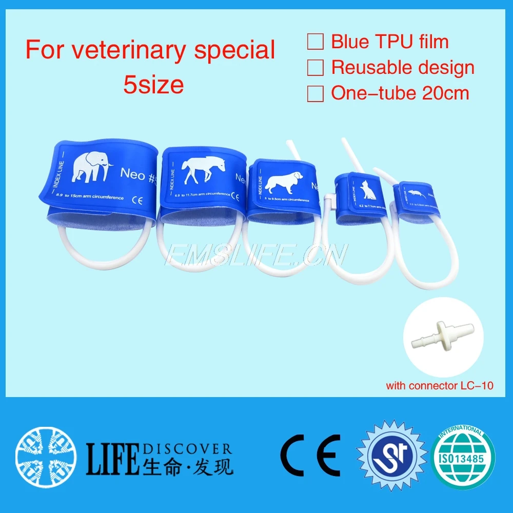 

veterinary blood pressure cuff of patient monitor for small animals with single tube full 5sizes packing with connector LC-10