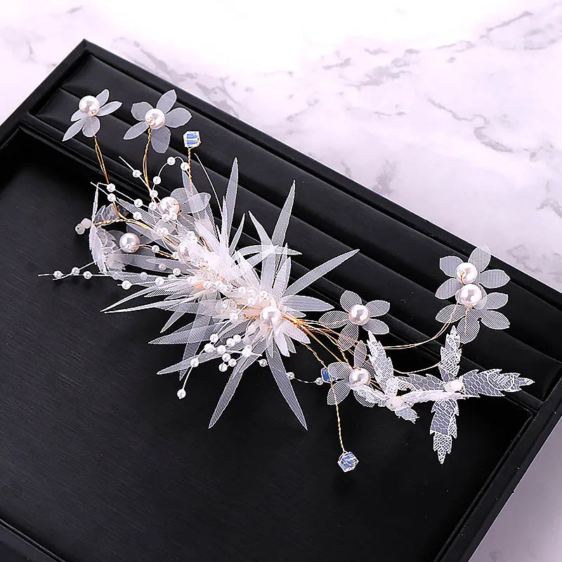 Sweet Korean Silk Yarn Flowers Handmade Bridal Hair Pins Headpiece Children's Performance Hairpin Tiara Headwear Hair Jewelry VL