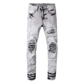 

MORUANCLE Fashion Men Hi Street Ripped Biker Jeans Pants Streetwear Distressed Motorcycle Denim Trousers With Holes Size 29-40