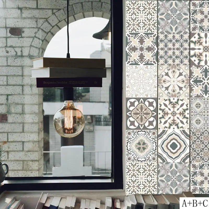 

Retro Tiles Wall Stickers for Bathroom kitchen Tile Stickers Decor Adhesive Waterproof PVC Wall Stickers Kitchen Waist Line