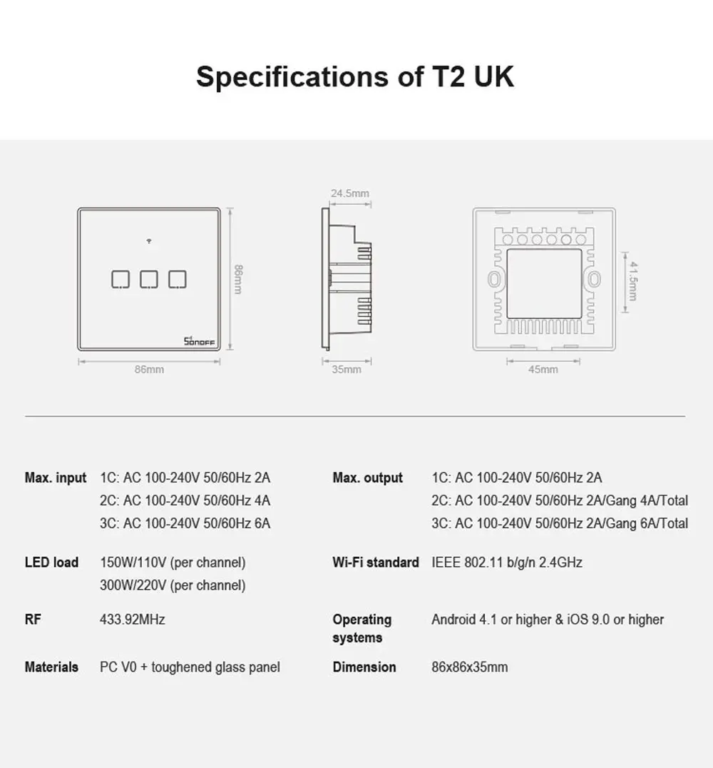 Интеллектуальный выключатель света SONOFF T2UK Wi-Fi настенный светильник сенсорный выключатель, 1/2/3 умный переключатель дистанционного Управление Alexa, 433 RF/Голосовое управление/приложение пульт дистанционного управления Управление переключатели Стекло Панель TX