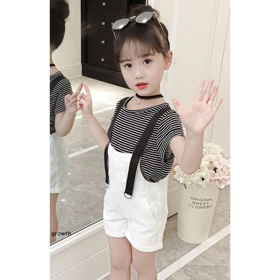 

Girls Clothes Set Striped Shirt + Jumpsuit 2PCS Girls Outfits Casual Style Teenage Children'S Summer Suits 6 8 10 12 13 14 Year
