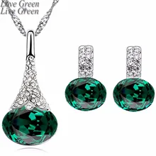 Брендовые Свадебные Ювелирные наборы для женщин,, белое золото, Овальный Кулон, Ожерелье, Серьги, набор 80126