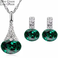 Брендовые Свадебные Ювелирные наборы для свадьбы для женщин оптовая продажа белого золота Цвет Овальный кулон цепочки и ожерелья серьги набор 80126 - изображение