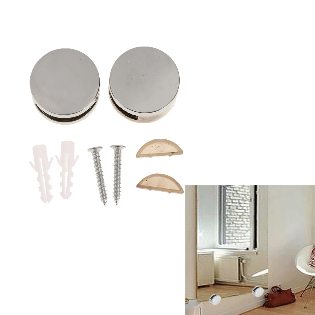 2Pcs Zinc Alloy Round Mirror Holder Clip Clamp Bracket Flat Surface