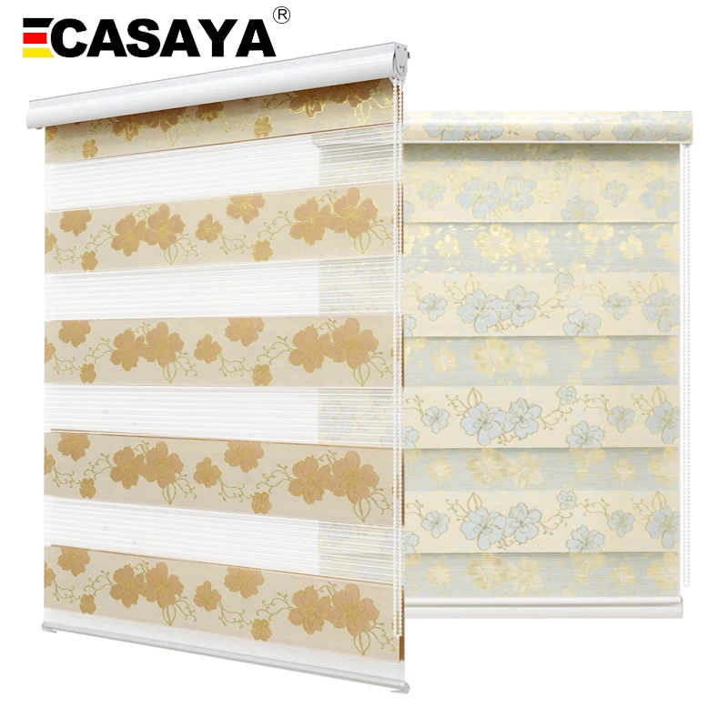 

Casaya Luxury Bronzing Fabric Zebra Blinds Blackout Fabric Gold Silk Jacquard Flower Fashion Roller Blinds for Home Decoration
