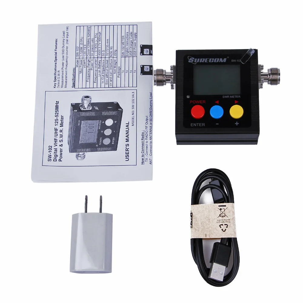 Горячая Черный SURECOM SWR метр Walkie Talkie SW 102 VSWR 1 00 19 9 цифровой VHF/UHF 125 525MHz мощность и
