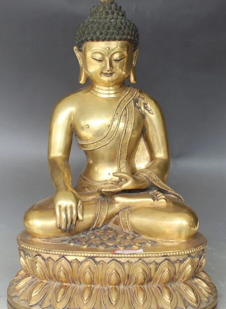 

13" Tibet Buddhism Temple 24K Gold Shakyamuni Sakyamuni On Lotus Buddha Statue R0711 Discount 35%