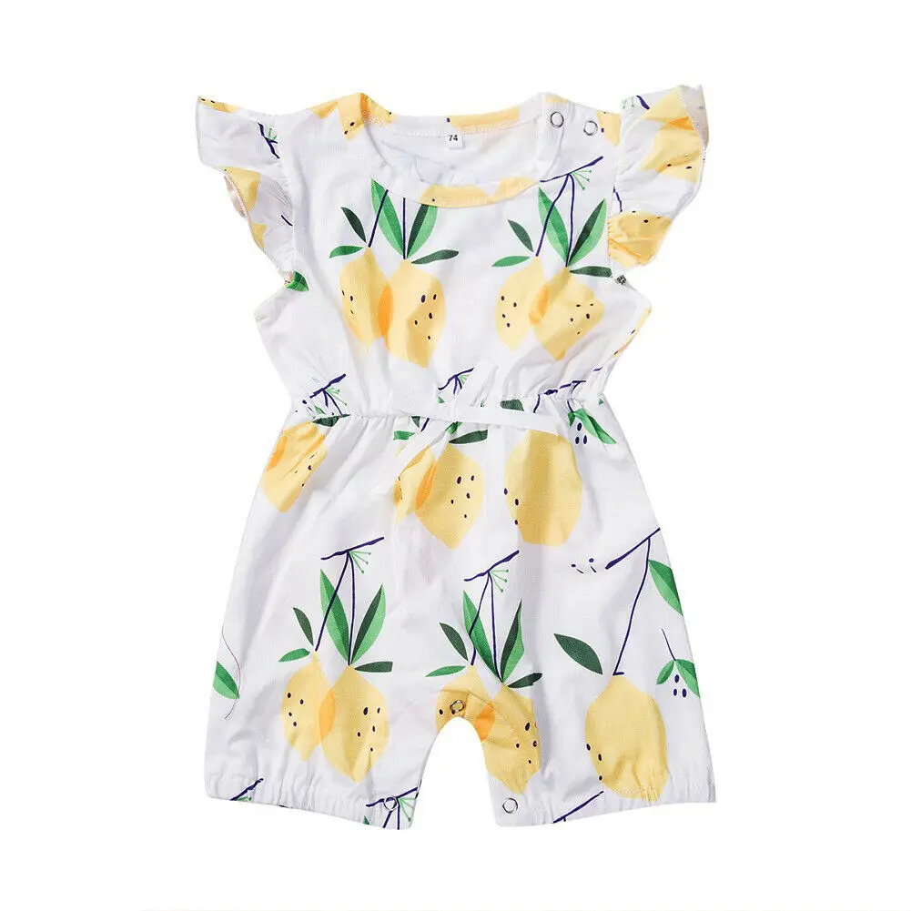 

New Infant Baby Girl Lemon Clothes Ruffle Sleeve Bodysuits Shorts Outfits
