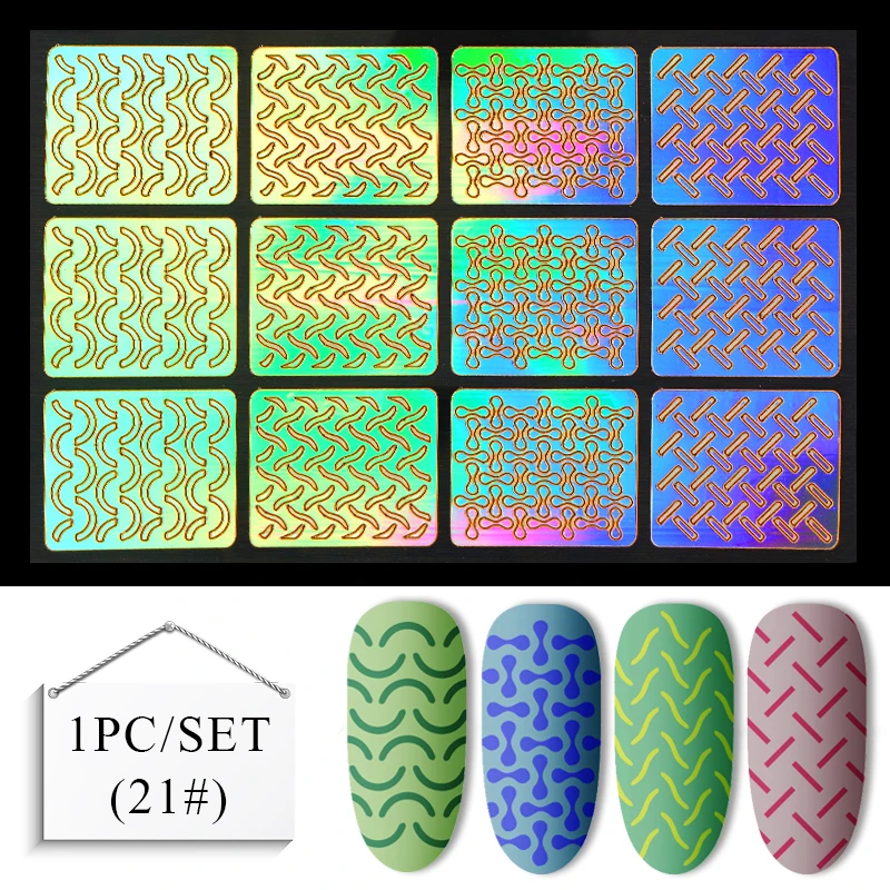 Лазерный дизайн ногтей, полый наклейки Винил для ногтей 3D изображение Руководство по переводу трафарет набор неправильный шаблон смешанные наклейки 24 дизайна - Цвет: W961