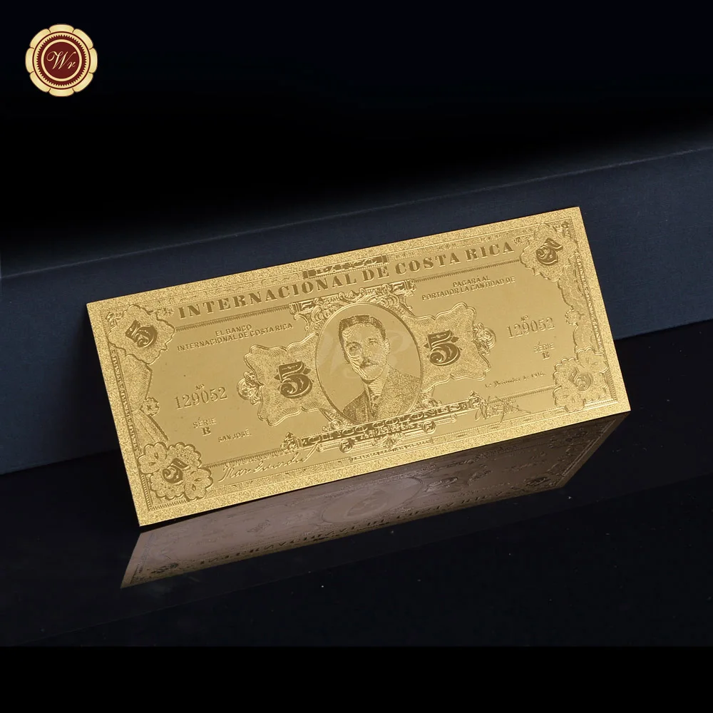 

Gold Banknote V5 Colones Costa Rica .999 Gold foil Polymer FOR COLLECTION