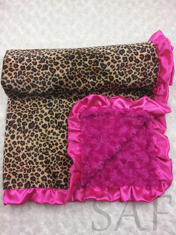 Free shipping baby blanket hot pink ruffle blanket leopard print extra