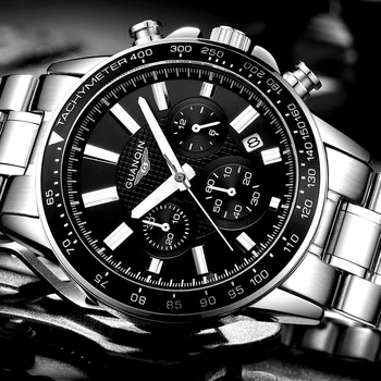 

GUANQIN 2018 Fashion Sport Watch for Men Luxury Chronograph Quartz Watch Men Calendar Luminous hands Sapphire Relogio masculino