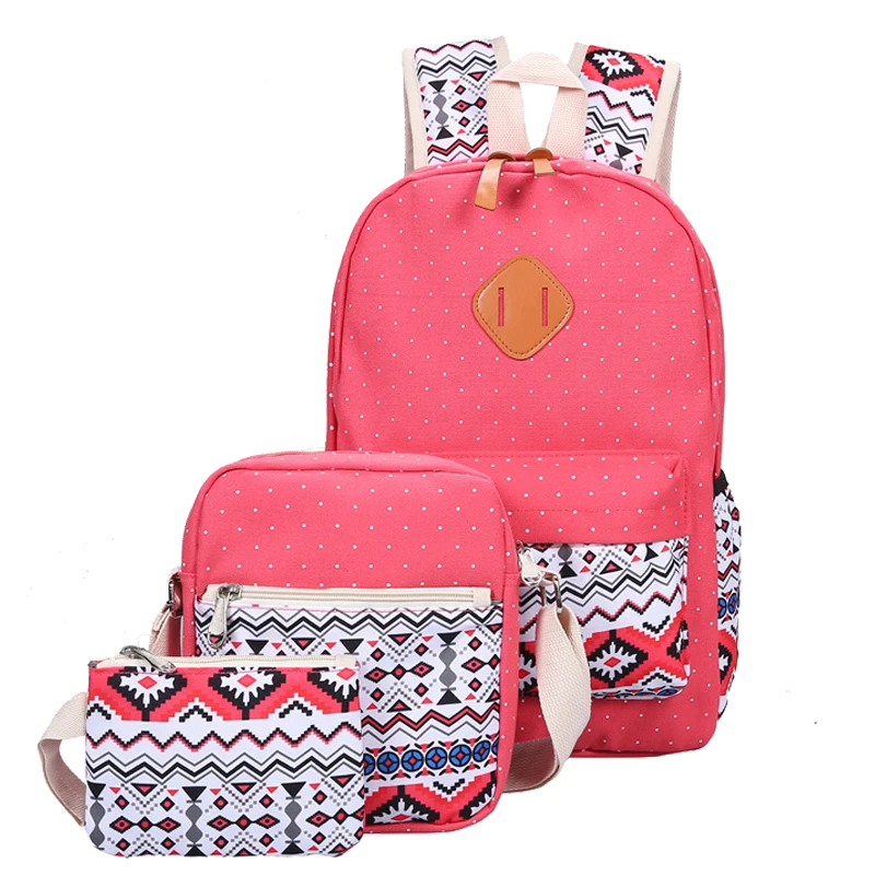 preço 3 Pçs set Moda Lona Mulheres Impressão Sacos De Escola para Adolescentes Meninas Bonitos sacos de Livro Mochilas Laptop Feminino