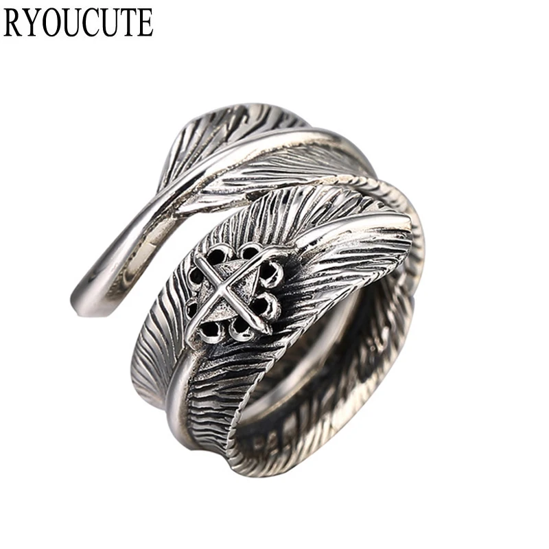 Женское Винтажное кольцо с перьями регулируемое в античном стиле|925 sterling silver