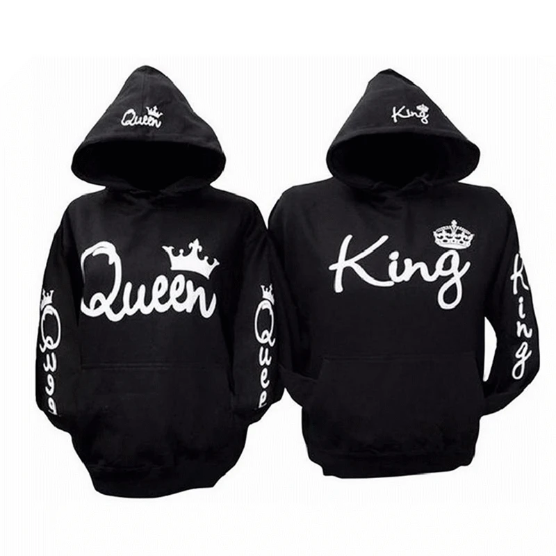 Большие размеры 3XL толстовка с надписью King Queen модные женские и мужские черные